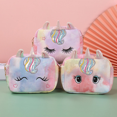 New Children's Unicorn Small Shoulder Bag Gradient Color Cartoon Sequins Chain Bag Cosmetic Bag Cute One-Shoulder Women's Bag