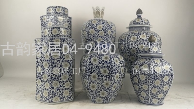 Guyun Home Factory Ceramic Crafts Decorative Flower Vase Blue and White Porcelain Candy Box Decorations