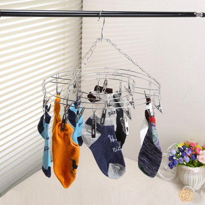 Round Multi-Clip Solid Stainless Steel Socks Rack Hanger Clothes Hanger 20 Clip Flat Clip Bold Clip Socks Clip Underwear Hanger