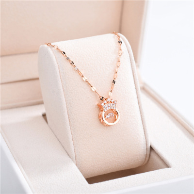 New Necklace Female Smart Crown Clavicle Chain Personality Fashion Crown Pulsatile Heart Pendant Birthday Gift