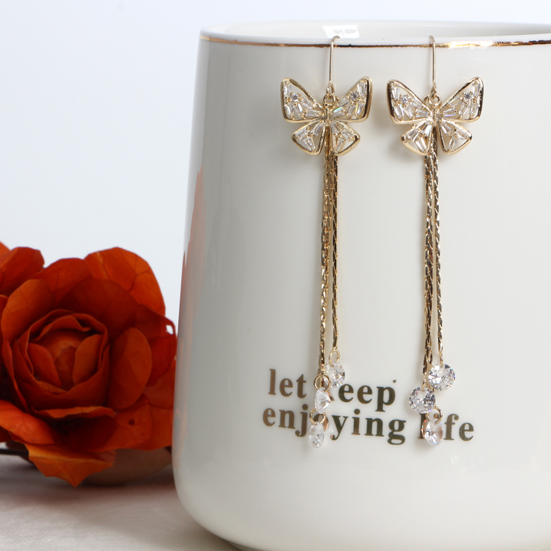 蝴蝶结耳饰耳环202年新款潮日韩气质女神范长款网红高级流苏耳线