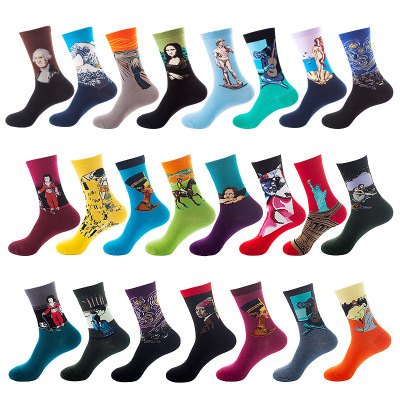 Foreign Trade Oil Painting Socks Spring European and American Adults Trendy Socks Men's Socks Children Spring and Autumn Ins Tube Socks Pure Cotton Wholesale