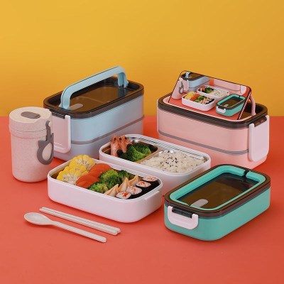 304 Stainless Steel Insulated Lunch Box Office Worker Portable Bento Box Student Separation Type Microwaveable 