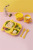 Household Small Yellow Duck Children's Tableware Set Cute Cartoon Grid Drop-Resistant Plate Spork Combination