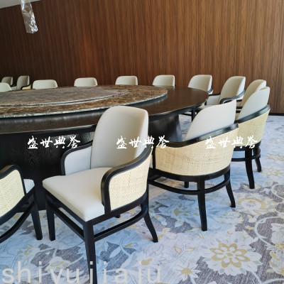 Hotel Solid Wood Dining Table and Chair Resort Hotel Rattan Armchair Restaurant Balcony Rattan Woven Solid Wood Chair