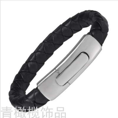 Factory Direct Sales Can Be Customized Related Products European and American Hot Stainless Steel Handmade Woven Leather String Men's Bangle Bracelet