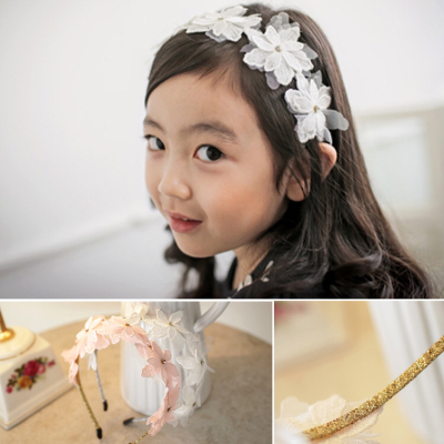 Korean Children's Hair Accessories Headband Wholesale Korean Girls Lace Flower Headband New 2 Color Hair Ring Baby Ornament