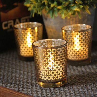 New Guqu Silver Plated Copper Coin Glass Small Candlestick Romantic Candlelight Dinner Bar Decoration Props Customizable