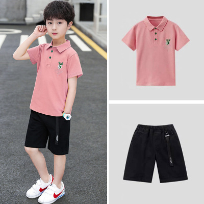2021 Children's Clothing Boys' Suit New Summer Polo Shirt Children's Casual Wear Medium and Big Children Handsome Short Sleeve Two-Piece Suit