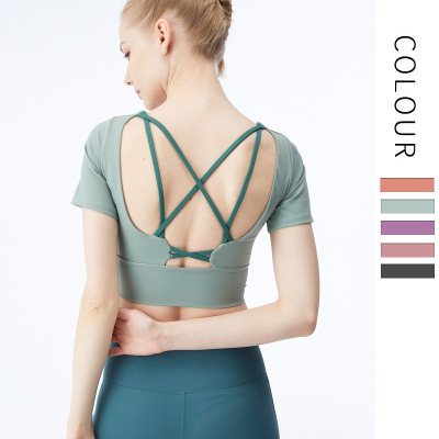 Wholesale Spring and Summer New Short-Sleeved T-shirt with Chest Pad Beauty Back Women's Yoga Clothes Nude Feel Sports Top Women's Fitness Clothes