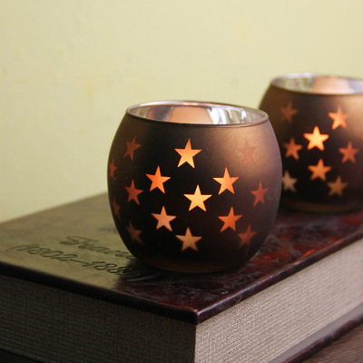 European-Style Glass Candlestick Five-Pointed Star Candle Cup Brown Plating Candlestick Bar KTV Party Prop Decoration
