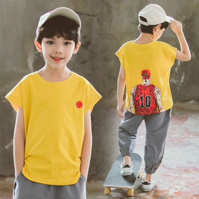 2021 Summer New Boy's Short-Sleeved T-shirt Children's Fashion Children's Clothing Middle and Big Children's Loose Cotton Half Sleeve Korean Style Fashionable Top