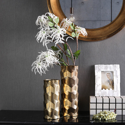 Nordic Golden Ceramic Electroplating Vase Decoration Creative Dining Table Flower Arrangement Model Room Living Room Coffee Table Decoration