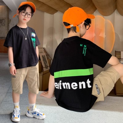 Boys' Short-Sleeved Suit Popular Net Red Handsome Clothes Children's Clothing Summer 2021 Summer New Medium and Large Children Boys'