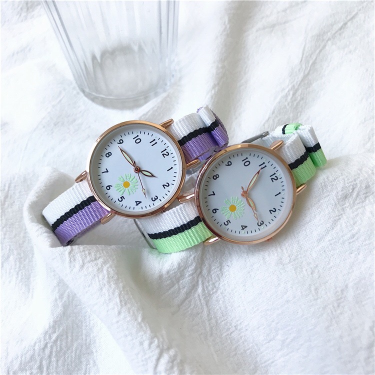 ins风简约气质帆布表带夜光小雏菊手表 森女系小清新学生手表