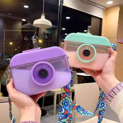 New Summer Creative Camera Cup Sealed Straw Plastic Cup Teenagers Children Student Portable Outdoor Water Cup