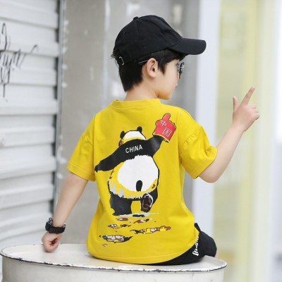 Boys' Cotton Short-Sleeved Suit Primary School Student Summer Shorts Handsome Two-Piece Suit Middle and Big Children Summer Fashionable 89 Years Old