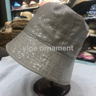 Plaid Sequined Hat Niche Bucket Hat Female Japanese Style All-Matching Cover Face Bucket Hat Autumn and Winter Small Brim Bucket Hat Tide
