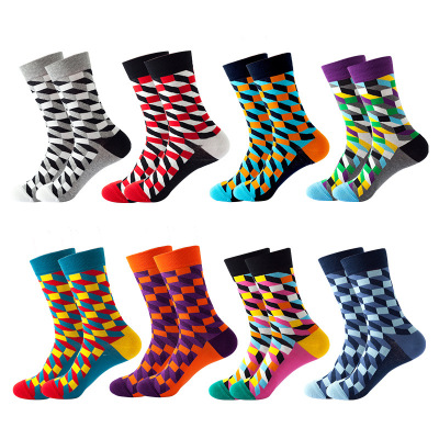 2020 New Pure Cotton Socks Women's Autumn and Winter Thickened Diamond Patterns Tube Socks European and American Ins Style Socks Wholesale