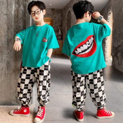 Children's Clothing Boys' Summer Short Sleeve Suit 2021new Summer Medium and Big Children Trendy Handsome Fashionable Fashionable Clothes