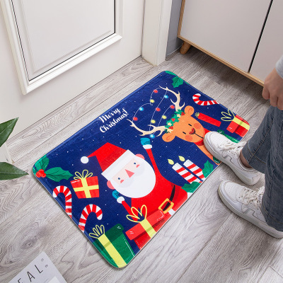 Cross-Border Thickened Flannel Printed Mat Living Room Bedroom Carpet Door Mat Non-Slip Bathroom Mat Christmas