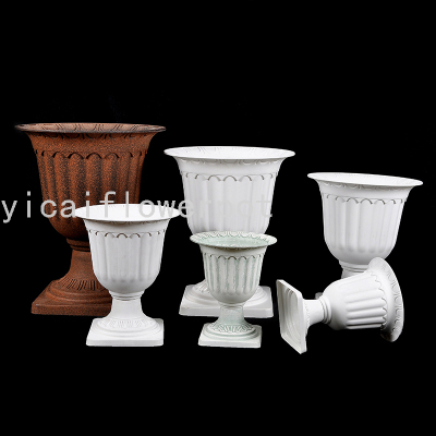 Plastic Flower Pot 2951 Painting White Brown Roman Pot Plastic Flower Pot