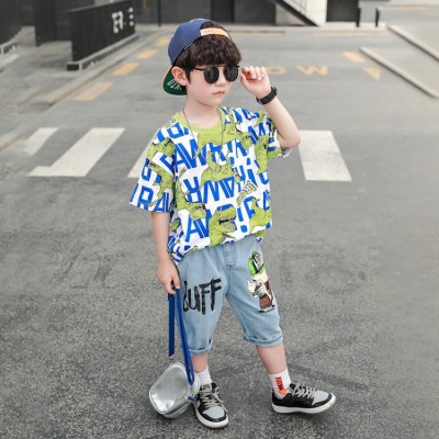 Boys Summer Suit Western Style Fashion 2021 New Handsome Baby Summer Clothes Net Red Children's Short Sleeve Fashion Children's Clothing