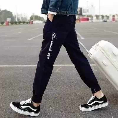 2020 Spring and Summer New Casual Pants Embroidered Korean Slim Fit Skinny Pants Closed Men's Calf Trousers Ankle-Tied Pants Wholesale