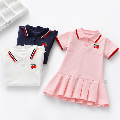 Girls' Dress Summer New Western Style Children's Baby Shirt Dress Pleated Skirt Small and Older Children's Short Sleeve Fashionable Skirt