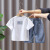 1477 Boys Summer Two-Piece Suit Western Style Children's Short-Sleeved Clothes 2021 New Baby Denim Cropped Pants Fashion