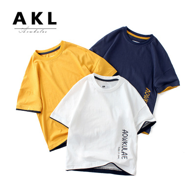 2021 Summer Korean New Children's Clothing Children's T-shirt Medium and Large Children's Cotton Fashionable Printed Top Boys Short Sleeved T-shirt