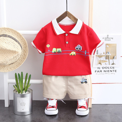 Children's Summer Suit 3 Two-Piece for Boys Car Baby Summer Wear Short Sleeve Thin Western Style 1-Year-Old Clothes Baby Boy