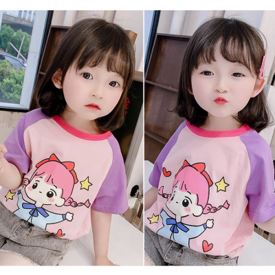 Children's Clothing 2020 Summer New T-shirt Girls Trend Multicolor Western Style Top Baby Girl Cute Short Sleeve Pullover