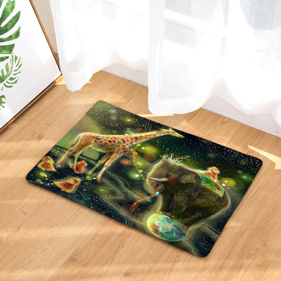 Amazon Cross-Border Hot Hot Sale Non-Slip Foot Mat Giraffe and Elephant Series Flannel Digital Printed Mat