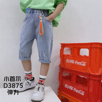Little Seoul 2021 Summer New Elastic Korean Style Boys' Jeans Middle Pants Brand Crawler Trendy Children's Cropped Pants