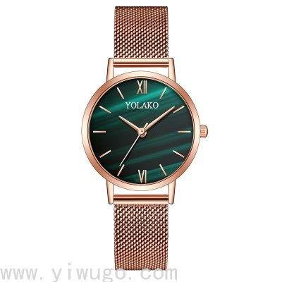 Cross-Border New Ladies Watch Trend Marbling Student Wrist Watch Alloy Mesh Quartz Watch in Stock Wholesale