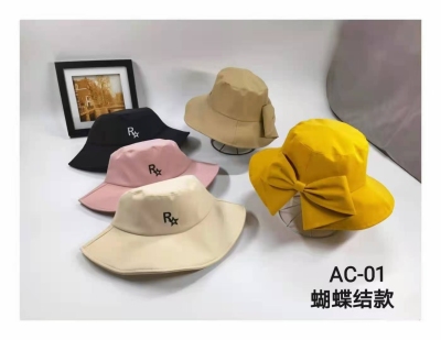 Bow Hat Female Fashion Cap Wide Brim Girl's Cap Summer Early Spring Bucket Hat All-Match Hepburn Style Sun Protection Sun Hat