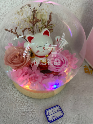 Glass Cartoon Ornaments with Lights, Gold Foil Carnation, High-End Gifts, Necessary Gifts for Mother's Day and Teacher's Day