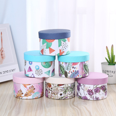 Flower Pot Packing Box Portable round Marble Stripe Gift Box Flower Box Apple Box Can Be Customized Wholesale