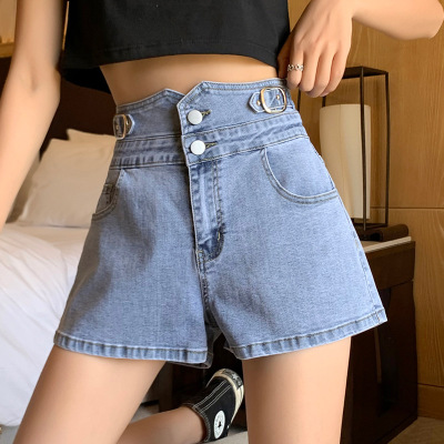 High Waist Stretch Denim Shorts for Women 2021 Summer New Korean Style Loose Slimming Internet Celebrity Wide-Leg A- line Shorts Women