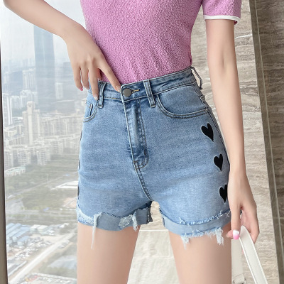 Nut Clothing 2021 Summer New Small High Waist Slimming Hot Pants Korean Style Loose Love Denim Shorts for Women