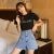 High Waist Stretch Denim Shorts for Women 2021 Summer New Korean Style Loose Slimming Internet Celebrity Wide-Leg A- line Shorts Women