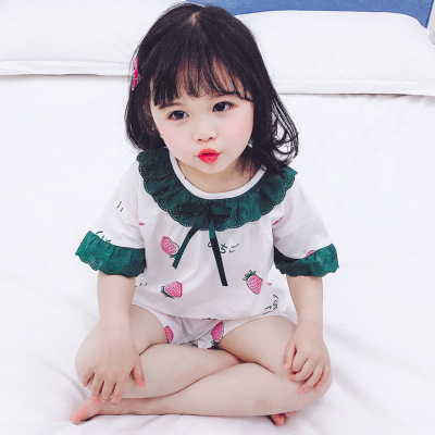 Summer Children's Underwear Suit Girls' Short Sleeve Air Conditioning Clothes Cotton Printed Pajamas Children's Suit Comfortable Breathable Wholesale