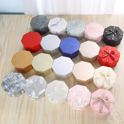 Spot High-End Octagon Box Bow Apple Box Marble Stripe Gift Box Packaging Box Holiday Custom Wholesale