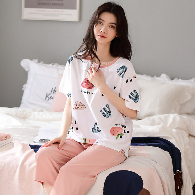 Summer Modal Cotton Women's Cropped Trousers Short-Sleeve Pajamas Comfortable Breathable Outerwear Homewear Suit