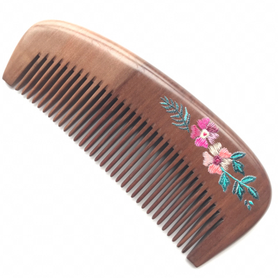 Factory Direct Sales Genuine Natural Log Gradient Color Nanmu Comb Painted Craft Comb Anti-Static Straight Handle Comb