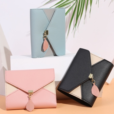 New Patchwork Contrast Color Women's Wallet Short Korean Mini Tri-Fold Multi-Functional Wallet Coin Purse Simple All-Match