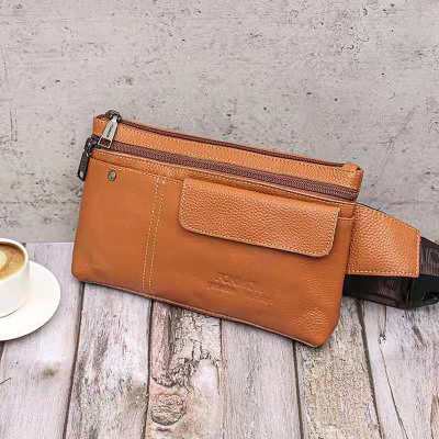 2021spring New Cowhide Casual Waist Bag Men's Messenger Bag Dual-Use Bag