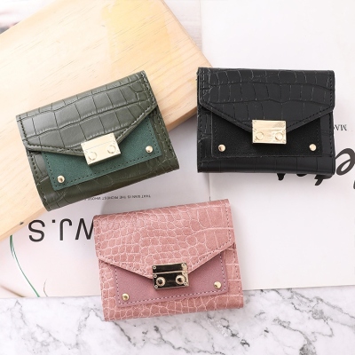 Short Wallet for Women 2020 New Trendy Japanese and Korean Style Mori Style Buckle Small Wallet Fashionable All-Match Crocodile Pattern Coin Purse