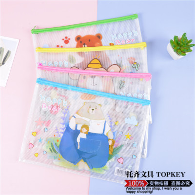 Cute Cartoon File Bag PP Transparent A4 Zipper Bag Large Capacity Test Paper Storage Bag Waterproof File Pocket